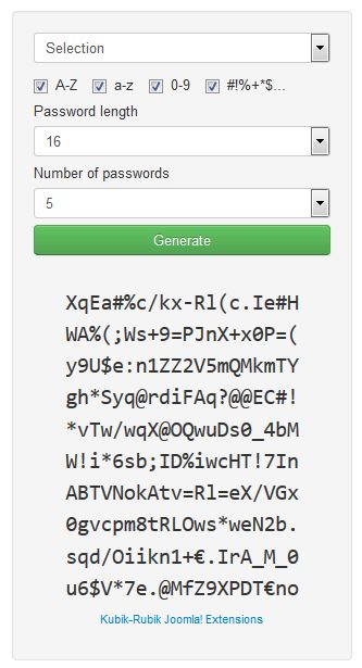 Screenshot - PWD - Password Generator for Joomla!